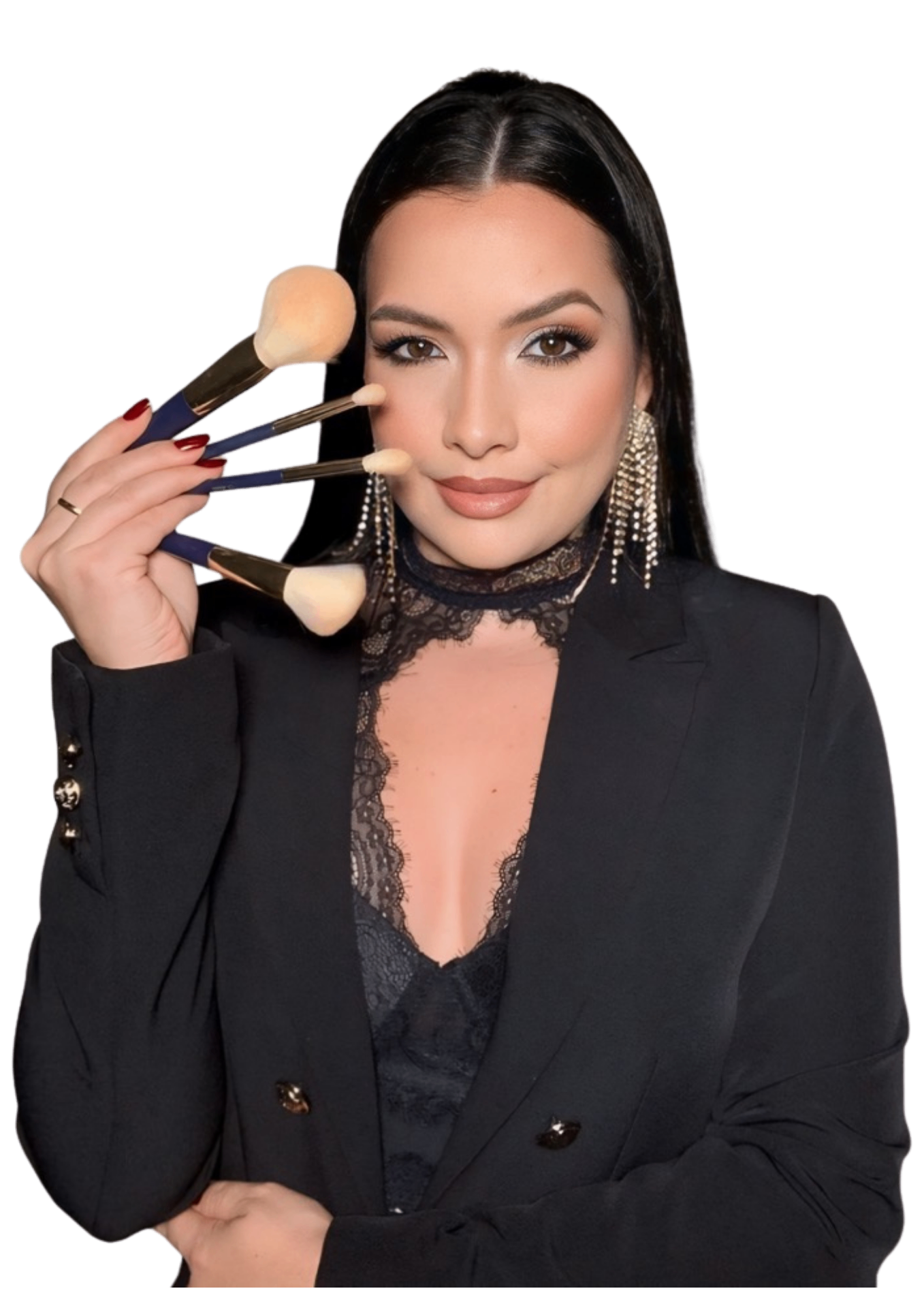 Thaila Mendes com pincéis de maquiagem